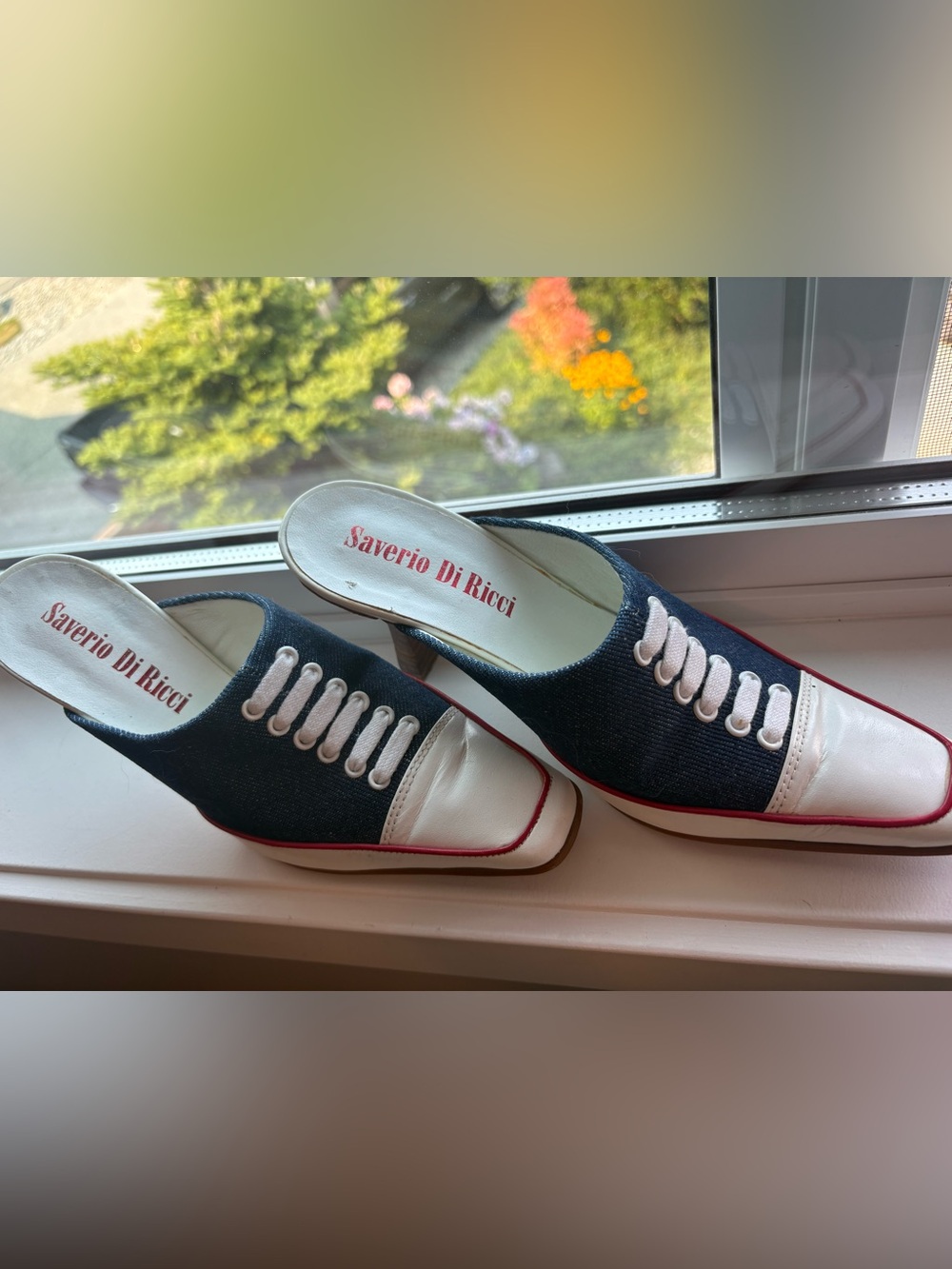 Saverio Di Ricci Vintage Denim & Patent Leather Lace-Up Mules Y2K